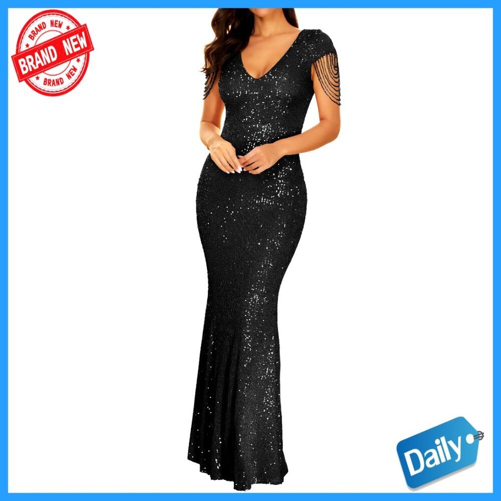 Plus Size Formal Maxi Dress with Sequins Tassels Sleeve Gatsby Evening Gown
